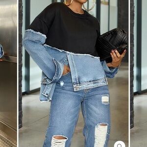 Chic Black and Blue Denim Boyfriend Top